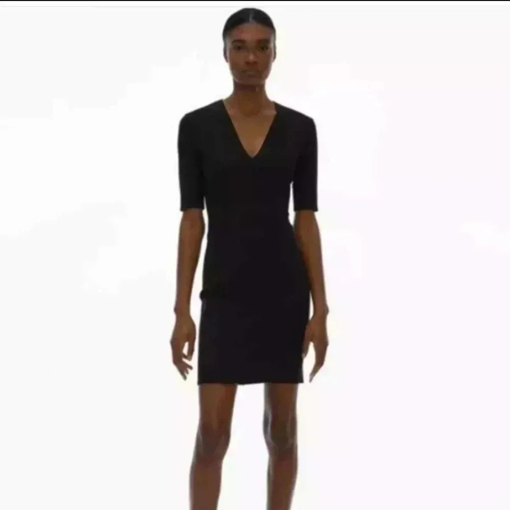 Helmut Lang Women's Short Sleeve V Neck Cutout Open Back Sheath Mini Dress Sz XS